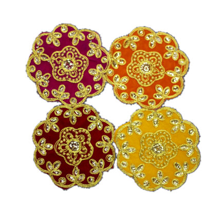 Reliable Velvet Combo Pack of Pooja Chowki Assan/Puja Assan Velvet Puja Altar Cloth for Multipurpose/Prasad Thali Cover/Puja Table Assan/Puja Cloth Diameter - 4 Inch Pack of 4 Piece