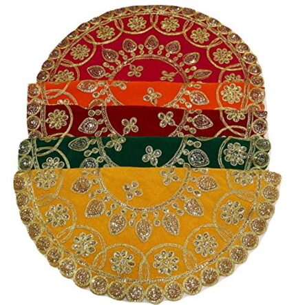 Reliable Pooja Chowki Assan | Multipurpose Puja Altar Cloth for Prasad Thali, Wedding Decoration & Home Decor  16 Inch Pack of 5 Piece